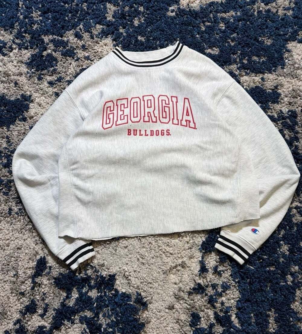 Champion Georgia Bulldogs Reverse Weave Sweatshirt Size Large Cropped Gray